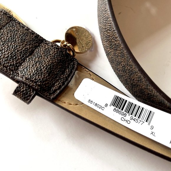NWT Original MICHAEL KORS Signature Belt with Charm Logo Brand Buckle Brown Gold - Picture 4 of 6